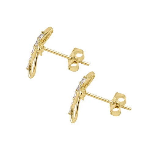 Solid 14K Yellow Gold Twisted Cross Zirconia Earrings