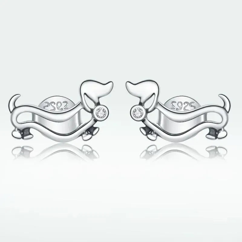 Dog Inlay Sterling Silver Zircon Ear Studs