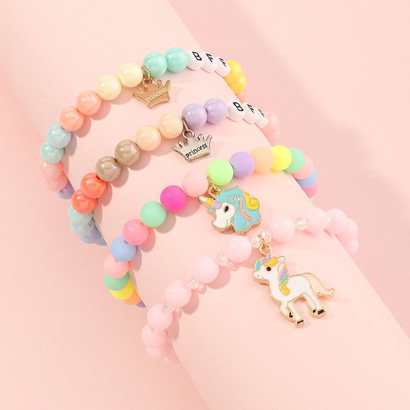 Acrylic Color Beaded Unicorn Crown Bracelet