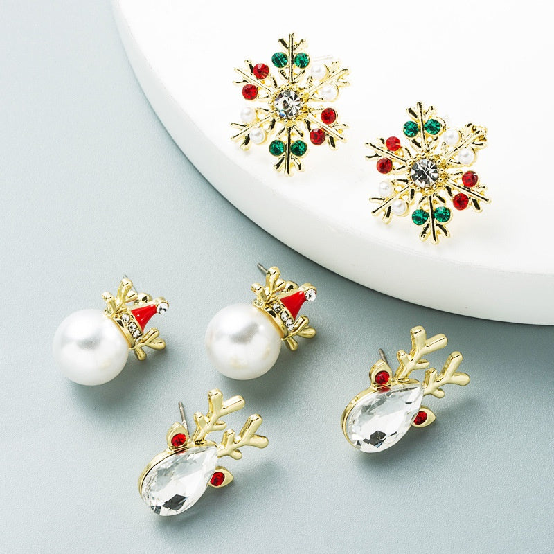 Alloy Inlaid Rhinestone Christmas Earrings