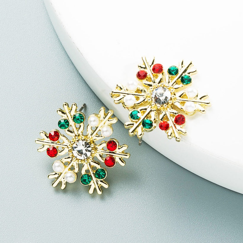 Alloy Inlaid Rhinestone Christmas Earrings