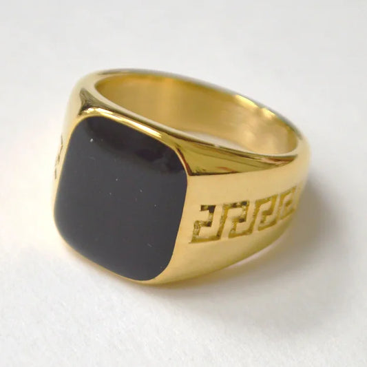 Black Stone Gold IP Plated Ring