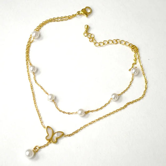 Butterfly and Pearl Gold Plated Bracelet