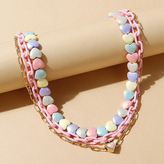 Colorful Heart Multilayer Necklace Set