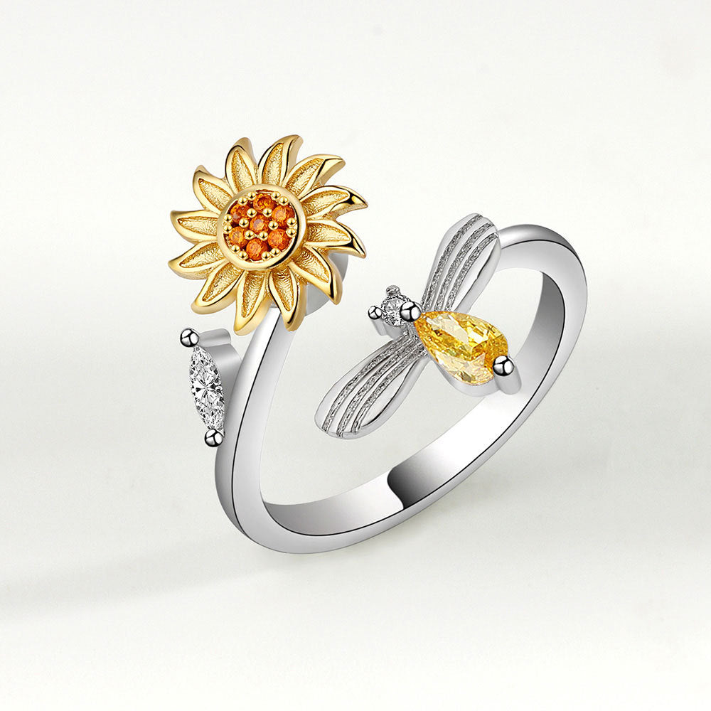 Adjustable Sunflower Copper Diamond Rotating Simple Antistress Ring