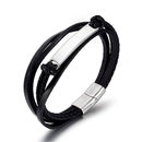 Retro Black Braided Stainless Steel Men Simple Smooth Leather Bracelet