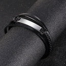 Retro Black Braided Stainless Steel Men Simple Smooth Leather Bracelet