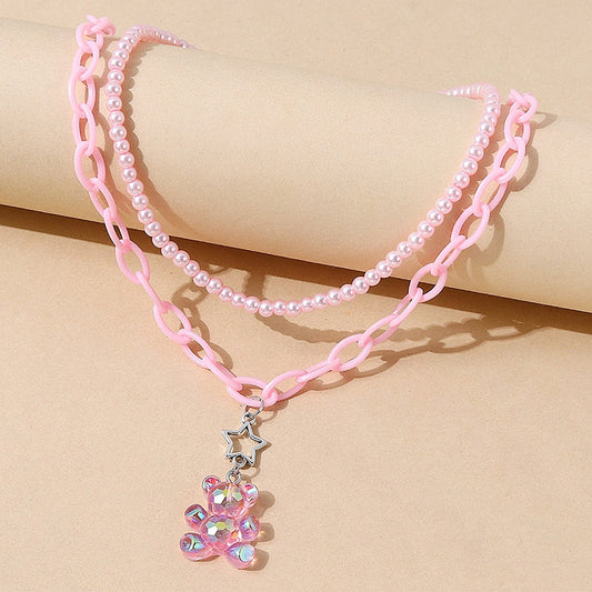 Pink Bear girl necklace