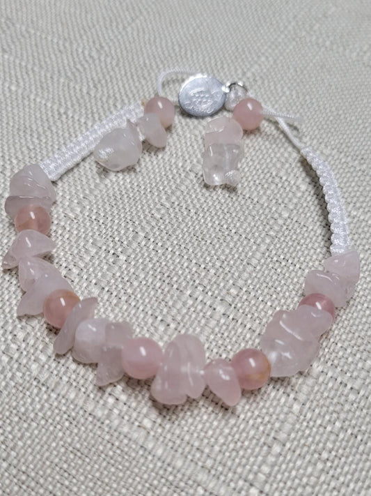 Rustic Rose and Pink Quartz Natural Stone handmade bracelet