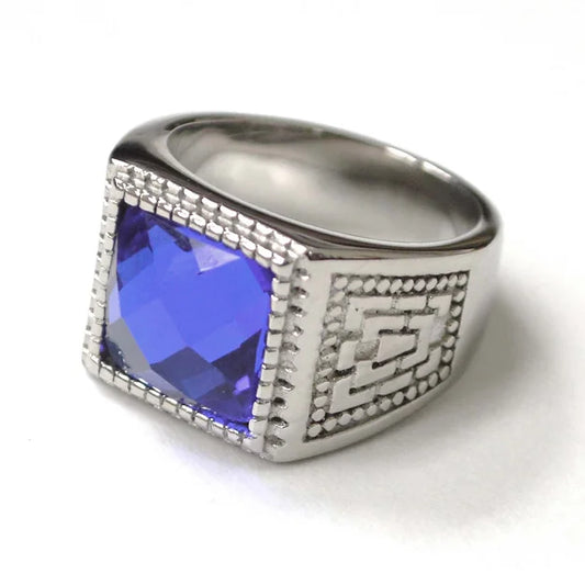 R Blue Stone Stainless Steel Ring