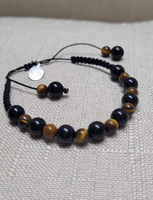 Black Onix with Tiger Eye Natural Stone unisex handmade bracelet