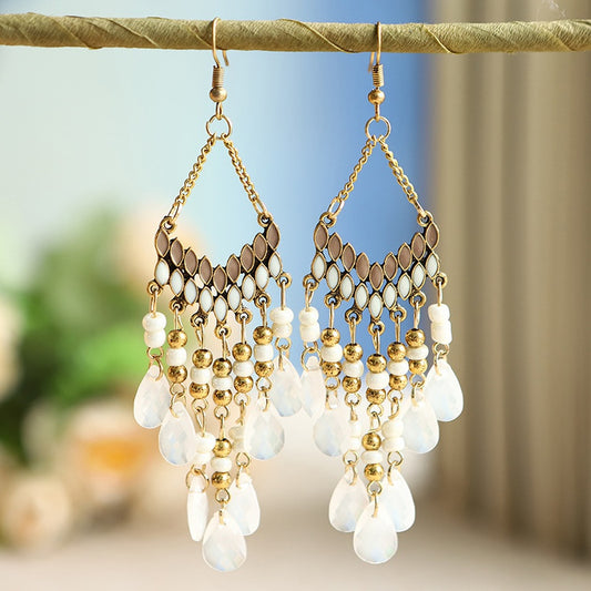 Vintage White Water Droplets Long Earrings