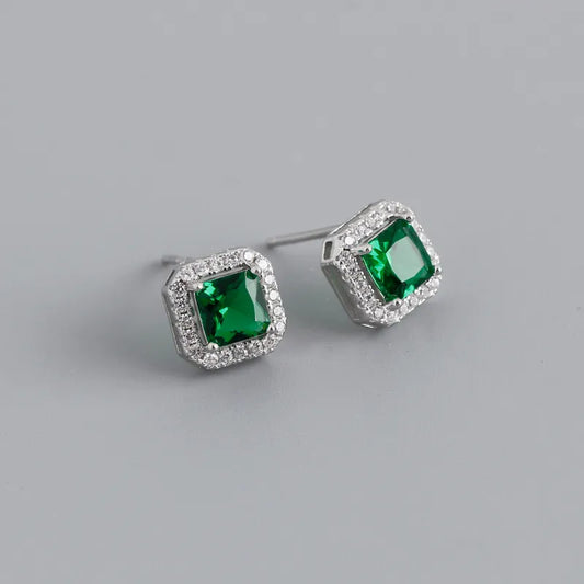 Sterling Silver with Green Inlay Zircon Earrings