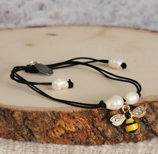 Bee and Fresh Water Pearl Handmade Bracelet