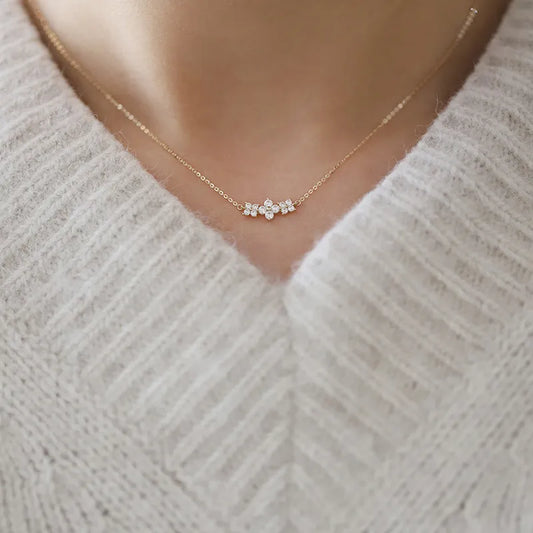 Sterling Silver 925 Crystal Flower Necklace