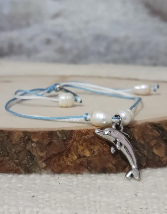 Dolphin and Fresh Water Pearl Handmade Bracelet