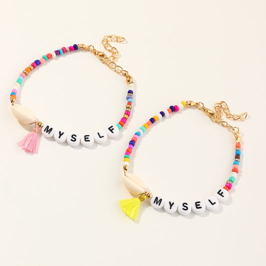 Letter Color Beaded Bracelet Set