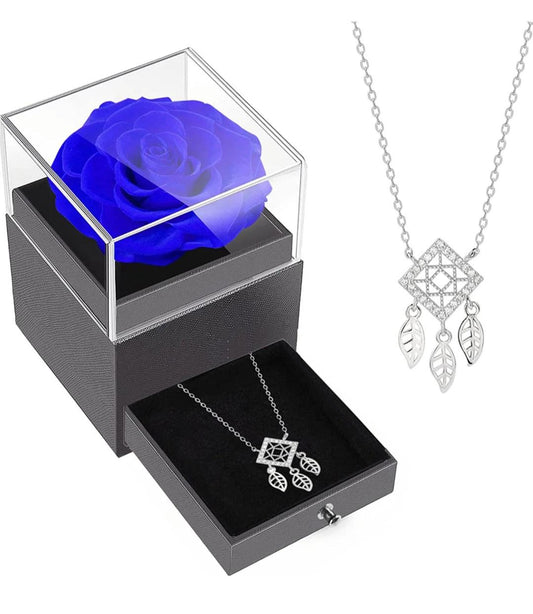 Preserve Natural Blue Rose with Sterling Silver 925 Necklace