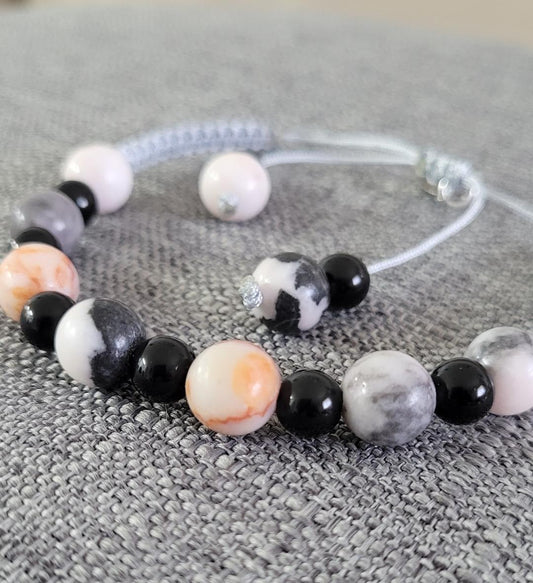 Pink Zebra Jasper with Black Onyx Natural Stone handmade bracelet