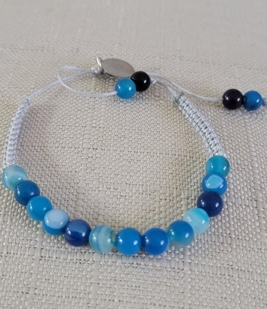 Blue Agata with Black Onyx Handmade bracelet