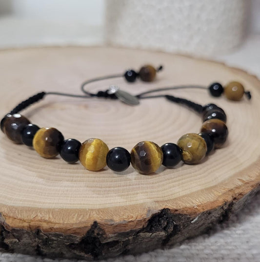 Tiger Eye with Black Onyx unisex Natural Stone handmade bracelet