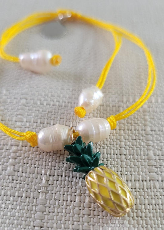 Pineapple and Natural Fresh Water Pearls Handmade Bracelet