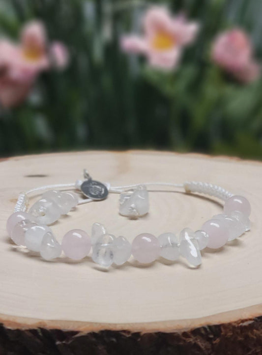 White and Rose Quartz Natural Stone Handmade Bracelet